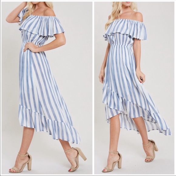 🆕 FERNWEH BOHEME STRIPE RUFFLE HIGH LOW DRESS - Picture 3 of 4